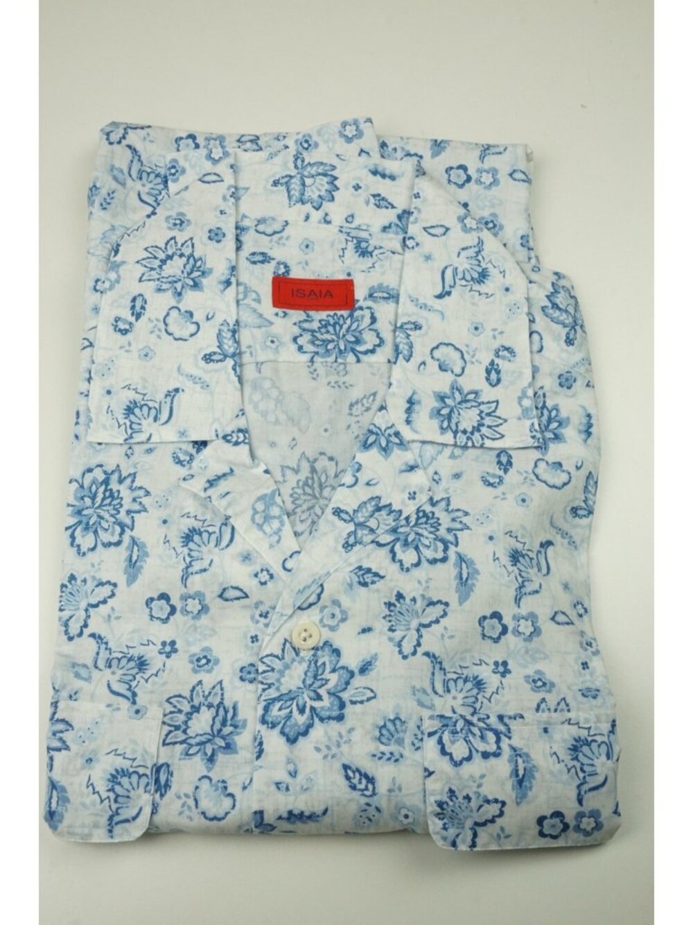 Isaia White Cobalt Floral Pocketed Long Sleeve Cotton Shirt 15.5/39 NEW - Picture 1 of 6